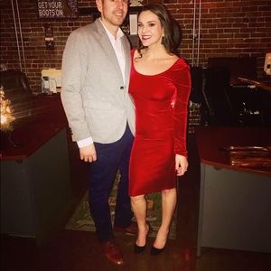 Red velvet knee length Christmas Holiday dress